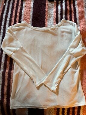Old Navy Cream Ribbed Long Sleeve Scoop Neck Top